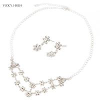 China VICKY.HSIEH Silver Bridal Crystal Rhinestone Flower Necklace Earring Set on sale