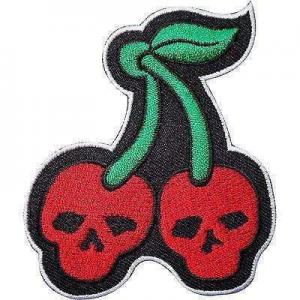 China Skull Cherries Custom Embroidered Patch Twill Fabric Background Dress Badge supplier
