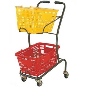 China Wire Mesh Shopping Basket Trolley Japanese Style / Double Basket Shopping Trolley With 4 Swivel Wheels wholesale