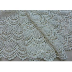 Vintage French Crocheted Cotton Lace Fabric Scalloped Edge Hollow Out Ivory Dots