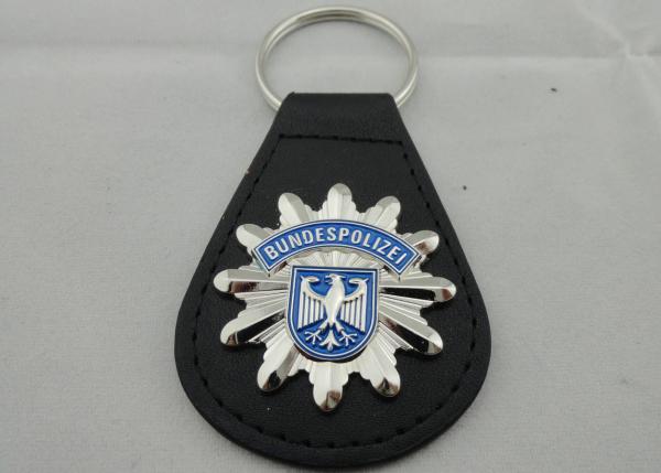 3D BUNDESPOLIZEI Leather Keychain, Customized Keychains with Zinc Alloy Enamel