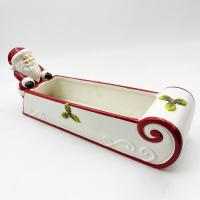 China Hand Painted Ceramic Cookie Holder Santa Snowman Candy Bowl Festive Home Decoration on sale