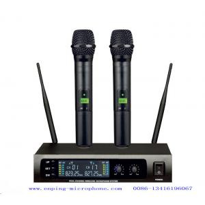 China LS-970 pro wireless microphone system UHF IR selectable PLL 2 MIC headset lavalier lapel LCD small size chargable supplier