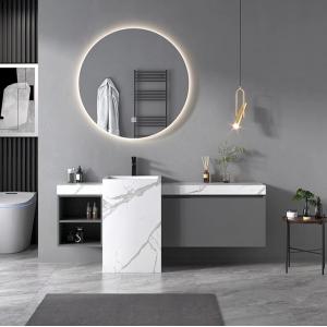 Modern Sintered Stone Slate Freestanding Pedestal Wash Basin Cabinet Set Bathroom Vanities