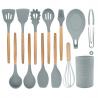 China Non Toxic 12 Piece Silicone Cooking Utensil Set With Wood Handle wholesale