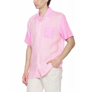 100% Linen Camp Collar Business Mens Casual Short Sleeve Shirts Contrast Check Pattern