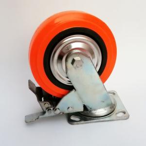 China Diameter 100mm Heavy Duty Orange PU PVC Double Ball Bearing Swivel Caster with Brake supplier