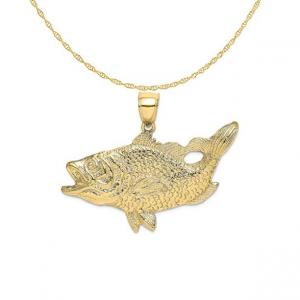 China Carat in Karats 10K Yellow Gold Open Mouth Bass Fish Pendant Charm With 14K Yellow Gold Lightweight Rope Chain Necklace supplier