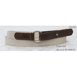 2cm Width Beige Polyester Webbing Belt With Silver Round Ring / Folded PU Tip