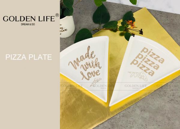 Personalized Ceramic Plate Bowl , Triangle Pizza Serving Plate Gold Pattern For