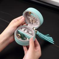 China 7x7 Travel PU Leather Mini Round Jewelry Gift Boxes Bulk For Tassel Earring Ring on sale
