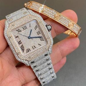 China Mens Women Diamond Iced Out Bling Watches Dial Bezel Band VVS Moissanite Watch supplier