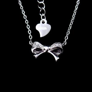 China Anniversary / Wedding Jewelry Silver Necklace White Gold Bowknot Shape supplier