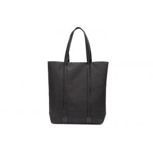 China Cotton Canvas Tote Bags Black Nylon Fabric With Patent Leather PU Handle supplier