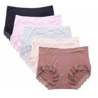 China Large Size Womens Underwears Sexy High Waist Cotton Panties Elastic Lace Pure Breathable Briefs on sale