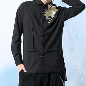 China Embroidery Mens Fashion Casual Shirts Long Sleeve 100% Cotton Black Color supplier