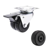 China 2 Inch Twin Wheel Castor Industrial Bolt Hole Black Rubber Castors With Brakes European Type on sale