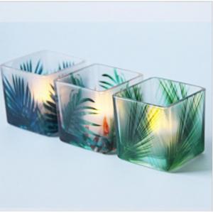 holiday 6x6x6cm square cup glass candle with rainforest pattern candle holder