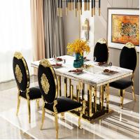 China Modern Style Dining Room Furnitures Marble Stainless Steel Dining Table Velvet / PU Seat on sale