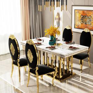 Modern Style Dining Room Furnitures Marble Stainless Steel Dining Table Velvet / PU Seat