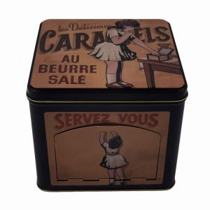 Customized Square Caramel Candy Tin Can Hinged Lid Tin Box With Dispenser Opening