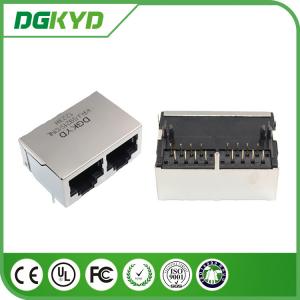 China 90 Degree Side Entry 2 Port RJ45 Modular Jack Without Transformer ,Tap down 21.3mm supplier