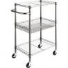 3 - Tier Wire Rolling Cart / Food Chrome Steel Utility Cart 24"W X 14"D X 36"H