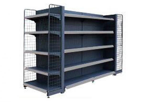 Movable Epoxy Black Supermarket Display Shelving / Convenience Store Display