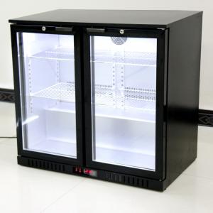 China 208L Fan Cooling Double Glass Door Back Bar Cooler With Black Color supplier