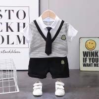 China College Style Short Sleeve Organic Cotton Toddler Clothes With Tie on sale