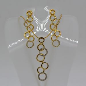 China luxury Simple Trendy Jewelry Set Rhinestone Necklace pendant Earrings 18K Real Gold Plated supplier