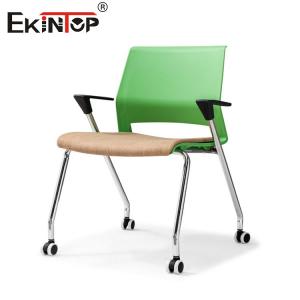 Grey Painted Base Training Chair With Green Backrest Wheels And Armrests