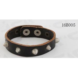 China Black Leather PU Leather Bracelet Antic Silver Heavy Metals Buckle Available supplier