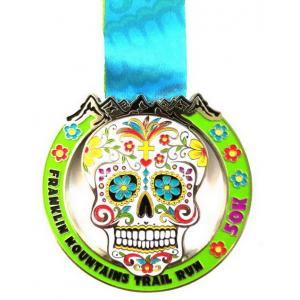 Metals with ribbon , Custom Design Skull Shape with Flowers Plated Gold medal ,popular medals
