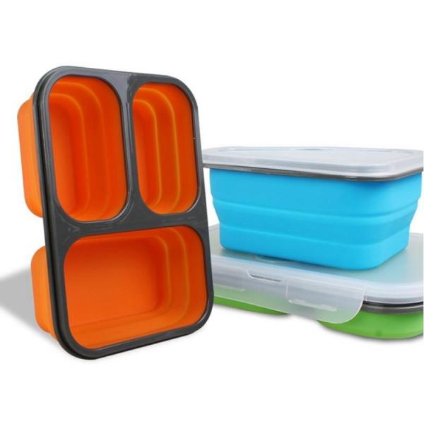 Hot sell Custom Oven Safe Folding 3 Compartment Silicone Food Containers Lunch