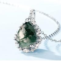 China Natural Moss Agate 925 Sterling Silver Pendant Necklace For Birthday Green Gems Engagement Wedding Jewelry Gift on sale