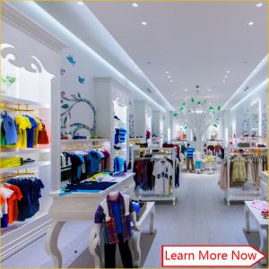China Customized nice design fashion white wooden kids clothing store interior design,kids baby shop design decoration supplier