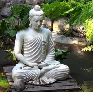 Marble Sitting Buddha Statue White Life Size Stone Hand Carving Garden Decoration