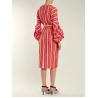 2018 Women Clothes Gathered Bell Sleeves Striped Midi Design Fashion Dresses For