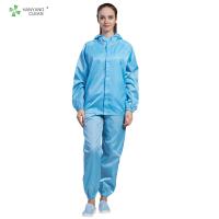 China ESD antistatic Reusable Blue cleanroom suit jacket and pants workwear uniform suitable for electronic industry on sale