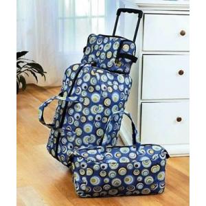 New 3-Pc. Blue Polka Dot Luggage Set Rolling Duffel Tote Toiletry Bag Suitcases