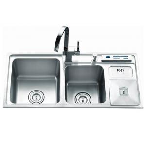 23cm Stainless Steel Double Bowl Topmount Kitchen Sink With Trash Can