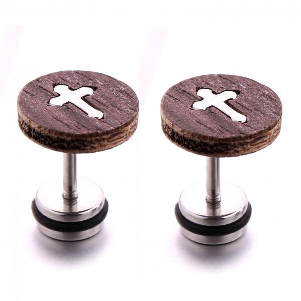 Fashion Black Natural Wood Studs Jewelry Wholesale Wooden Cross Earrings