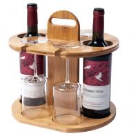 China 11.8x9.8x11.8 Inch Wooden Wine Rack Wine Storage Set Holds 2 Bottles And 4 Glasses on sale