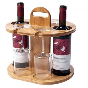 China 11.8x9.8x11.8 Inch Wooden Wine Rack Wine Storage Set Holds 2 Bottles And 4 Glasses supplier