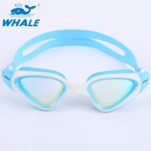 China Fashionable Anti Fog Swim Goggles With Ultra Fit Silicone One Piece Frame , White And Blue Color wholesale