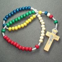 Wood Cord Rosary in Five Colors and Wooden Cross