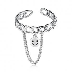 0.08CM 1.7g Sterling Silver Jewelry Rings Unisex Festival Smiling Face Ring