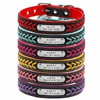China Personalized Nameplate Custom Leather Dog Collars , Braided Leather Engraved Dog Collars on sale