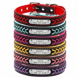 China Personalized Nameplate Custom Leather Dog Collars , Braided Leather Engraved Dog Collars supplier